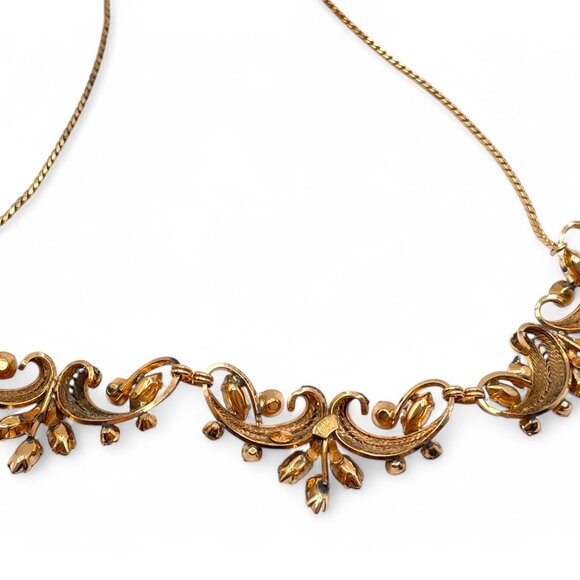 Vintage VAN DELL 12K Gold Plate Crystal Necklace with Filigree Wedding Jewelry - Picture 9 of 11